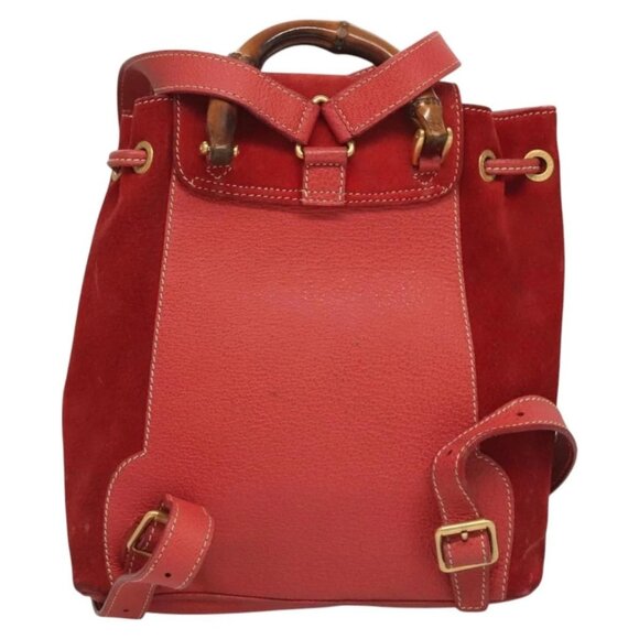 GUCCI Bamboo Backpack Suede Leather Red Gold 003 1956 0030 Auth 129916 main image 16
